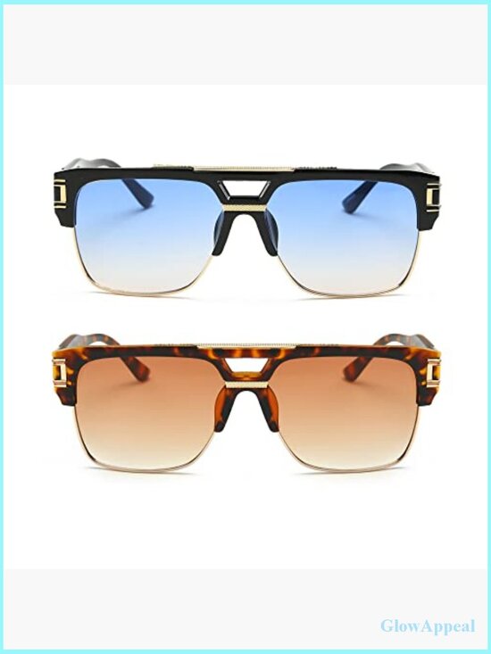 Classic Oversized Square Sunglasses Semi Rimless Gold Alloy Frame UV400 Unisex main image 6